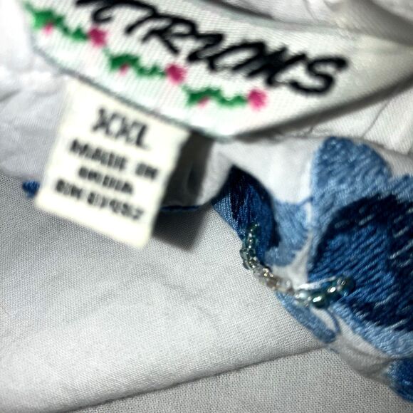 TANTRUMS XXL 1X White 100% Cotton Blue Embroidered Peasant Top 3/4 Puff Sleeve - Picture 5 of 6